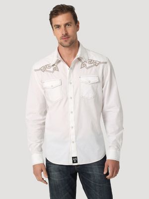 Men's Rock 47® by Wrangler® Long Sleeve Embroidered Yoke Solid Western Snap  Shirt