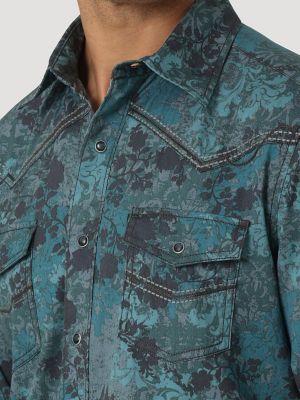 Mens Western Shirt Floral Embroidered Cowboy Rodeo Country Fashion 4 Snap  Cuffs