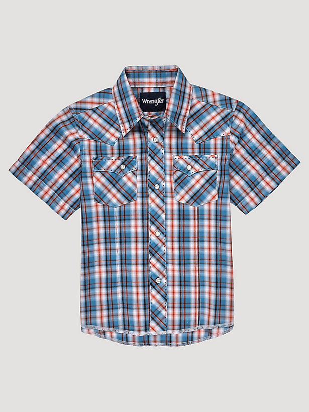 Boy's Short Sleeve Fashion Western Snap Plaid Shirt