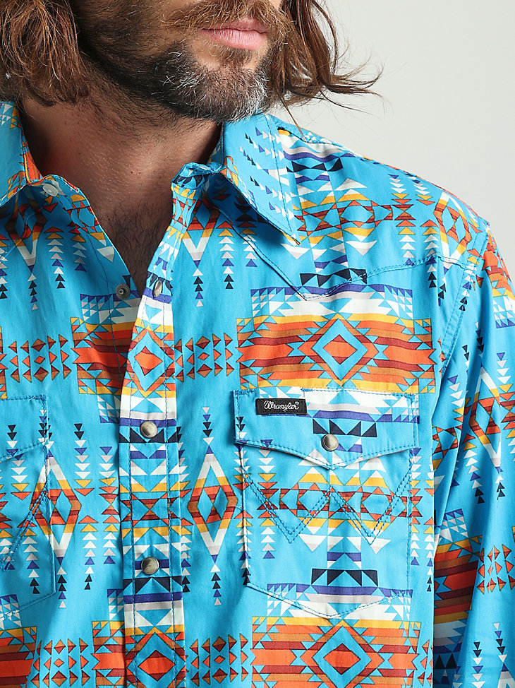 Wrangler x Pendleton Men's Plaid Inlay Work Shirt in Turquoise Print alternative view 2