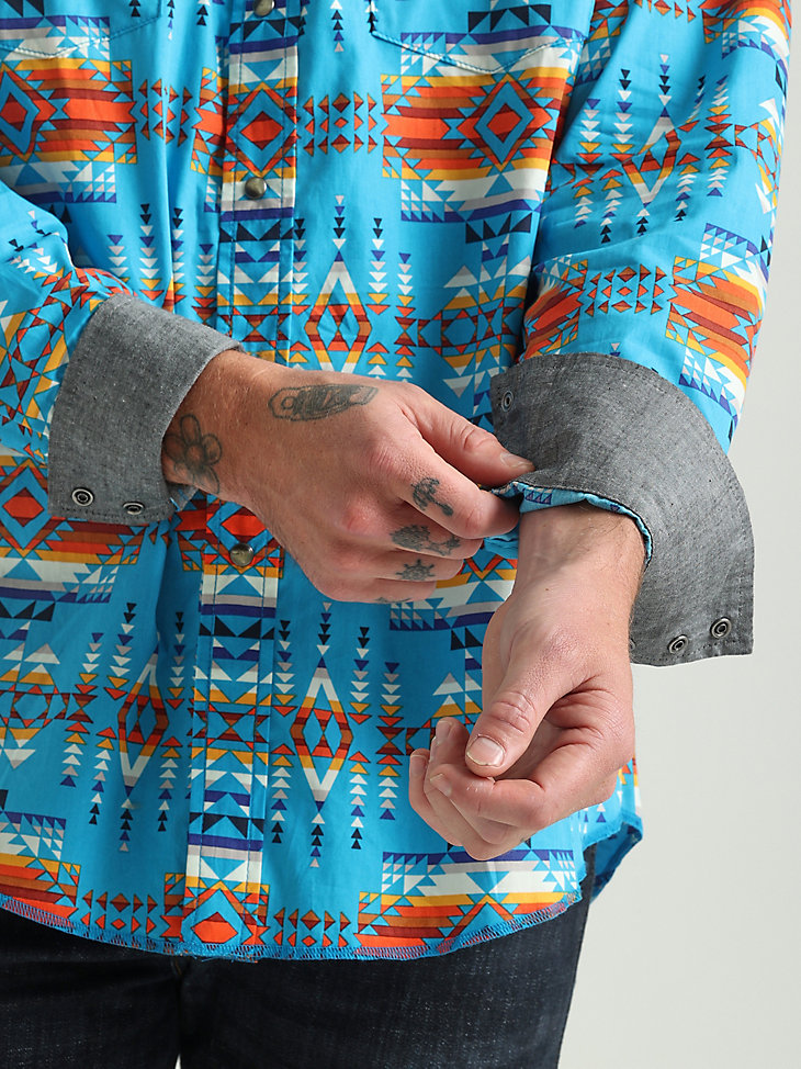Wrangler x Pendleton Men's Plaid Inlay Work Shirt in Turquoise Print alternative view 3