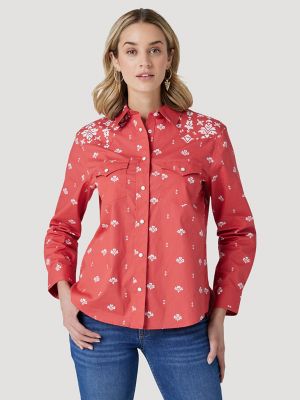Wrangler Retro Women's Americana Red Bandana Western Snap Shirt M