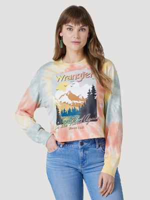 Milwaukee Brewers New Era Women's Tie-Dye Cropped Long Sleeve T-Shirt - Navy