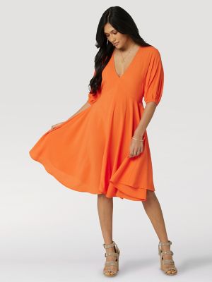 Women's Wrangler Puff Sleeve Dress in Tiger Lily