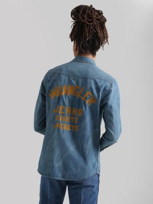wrangler mens denim shirts