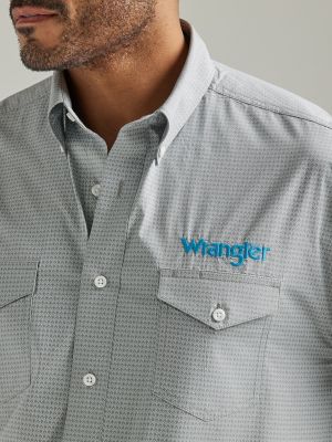 Men's Wrangler® Logo Long Sleeve Button-Down Print Shirt in Smoky Gray