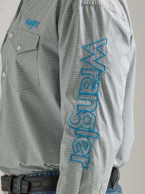 MEN'S WRANGLER® LOGO LONG SLEEVE BUTTON-DOWN PRINT SHIRT IN WHITE