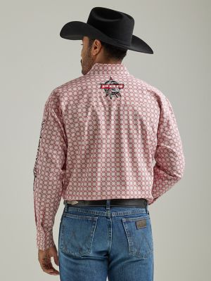 Wrangler Men's PBR Logo Long Sleeve Print Western Snap Shirt BIG & TALL