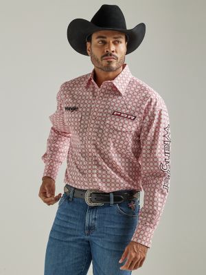 Men's Wrangler® Logo Long Sleeve Western Snap Print Shirt in Pointed Red