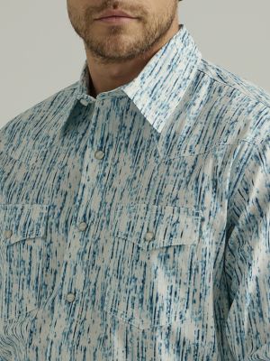 Men's 20X® Competition Advanced Comfort Long Sleeve Western Snap Print  Shirt in Rainy Blue