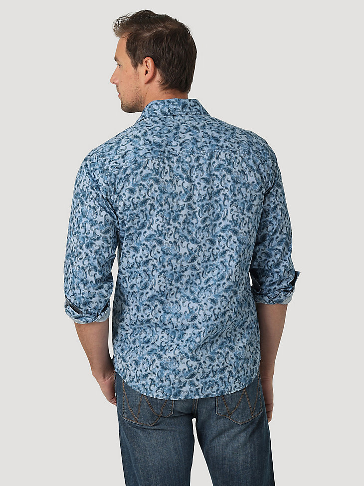 Men's Wrangler Retro® Premium Long Sleeve Button-Down Print Shirt in Washed Paisley alternative view