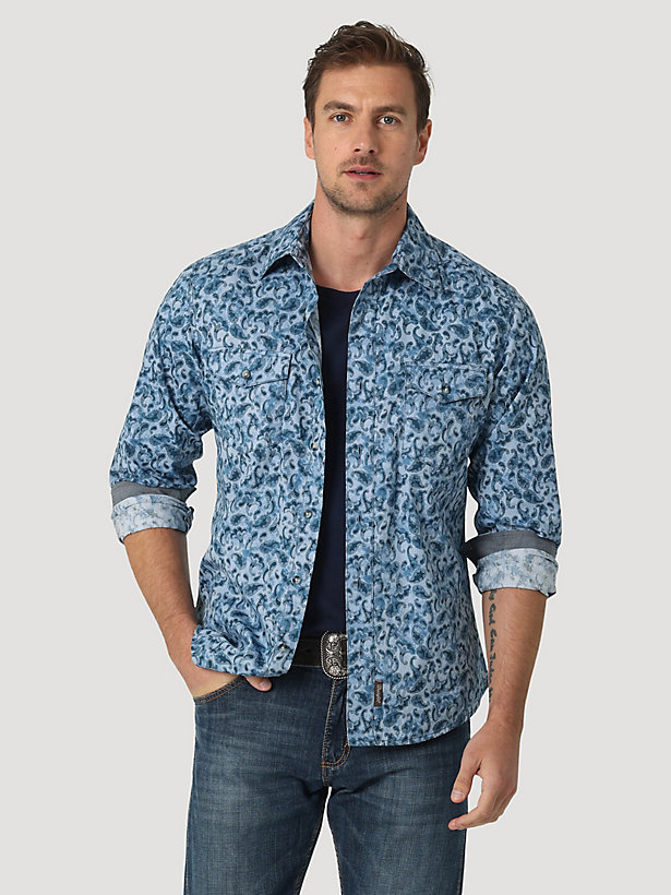 Men's Wrangler Retro® Premium Long Sleeve Button-Down Print Shirt in Washed Paisley