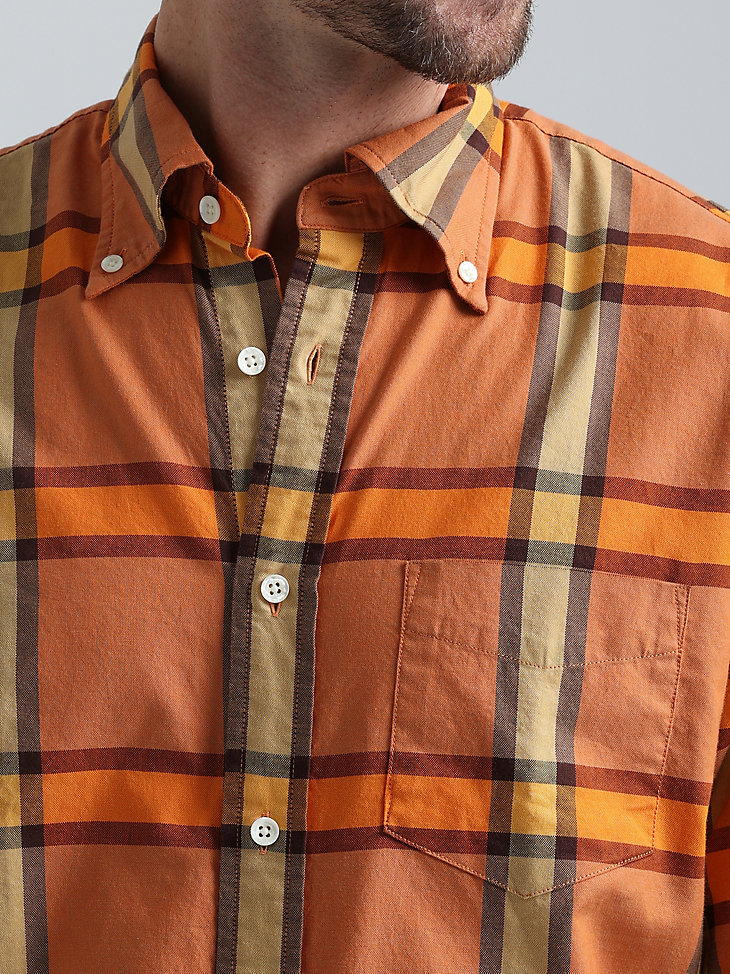 GANT Mens Plaid Oxford Shirt:Russet Orange:XS alternative view 2