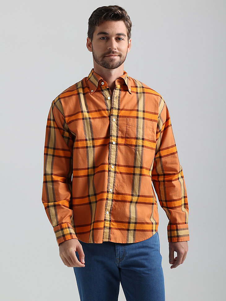 GANT x Wrangler Men's Plaid Oxford Shirt in Russet Orange alternative view 4