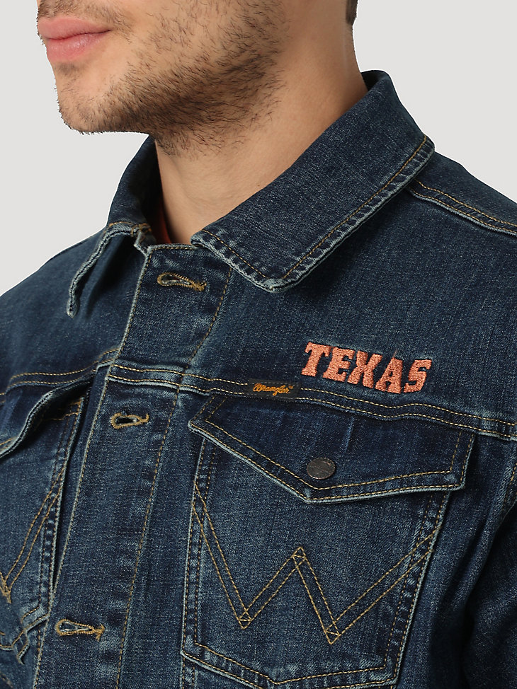 Men's Wrangler Retro Collegiate Embroidered Denim Jacket in University of Texas alternative view 2