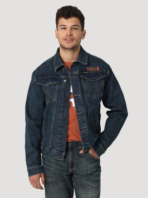 Men's Wrangler Retro Collegiate Embroidered Denim Jacket in University of  Texas