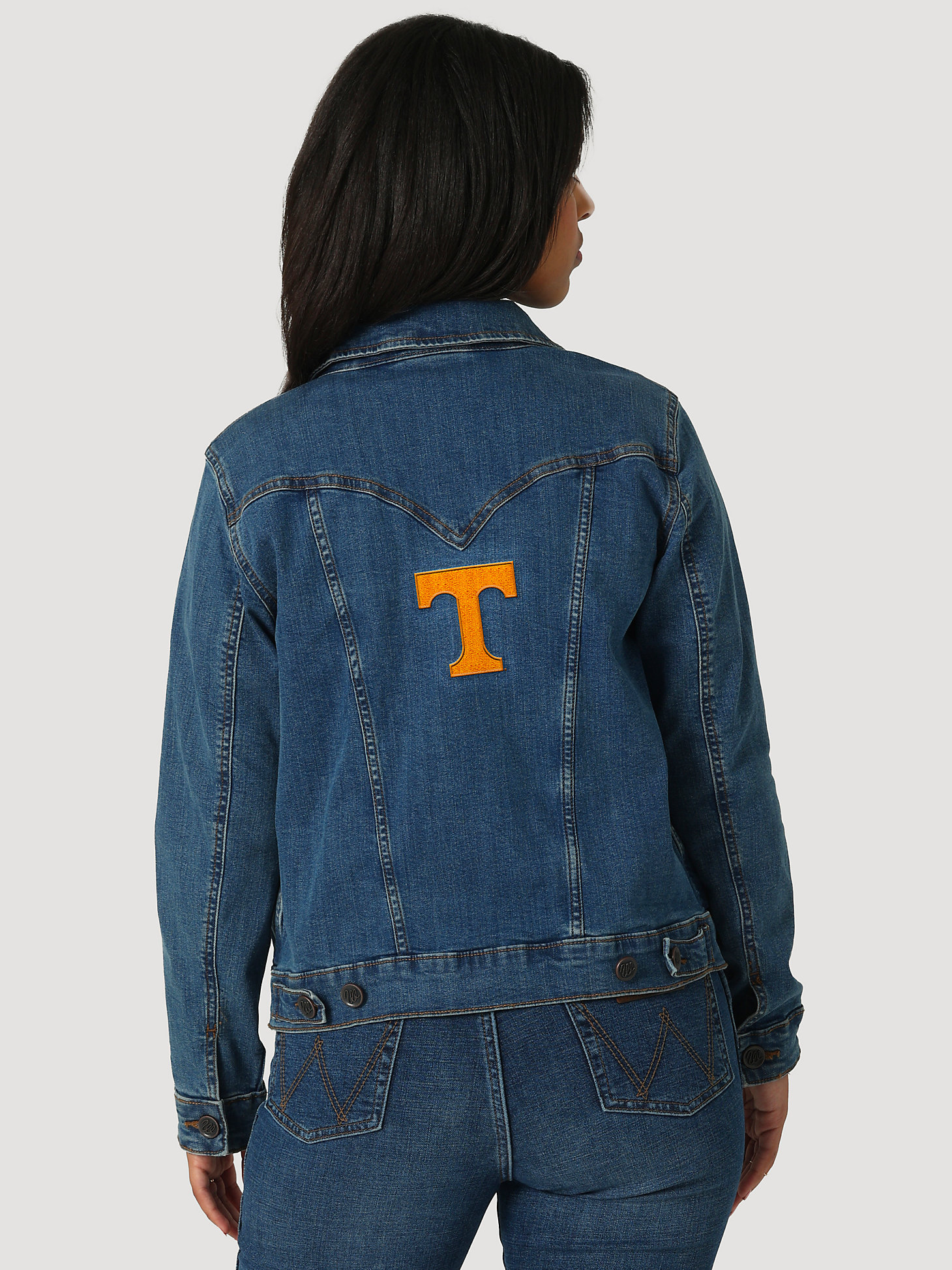 Women's Wrangler Collegiate Embroidered Classic Fit Denim Jacket in University of Tennessee alternative view 1