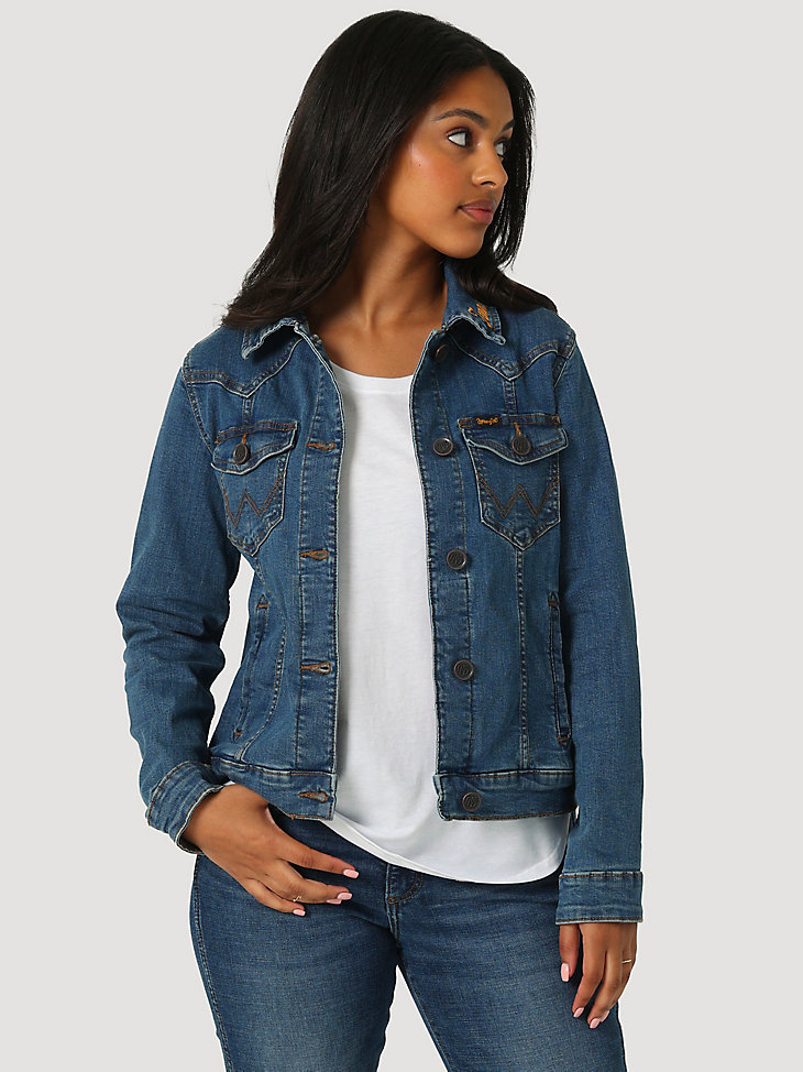 Women's Wrangler Collegiate Embroidered Classic Fit Denim Jacket in University of Tennessee main view