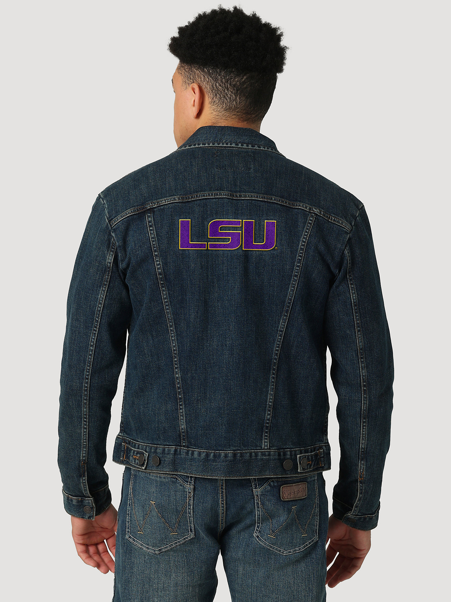 Men's Wrangler Retro Collegiate Embroidered Denim Jacket in Louisiana State University alternative view 1
