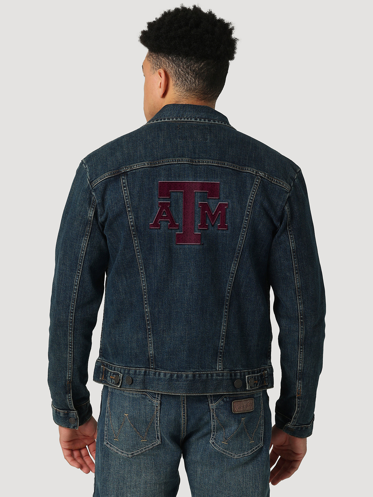 Men's Wrangler Retro Collegiate Embroidered Denim Jacket in Texas A&M alternative view 1