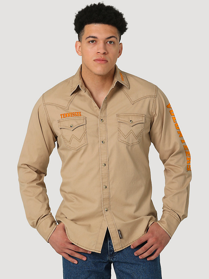 Wrangler Collegiate Embroidered Twill Western Snap Shirt in University of Tennessee main view