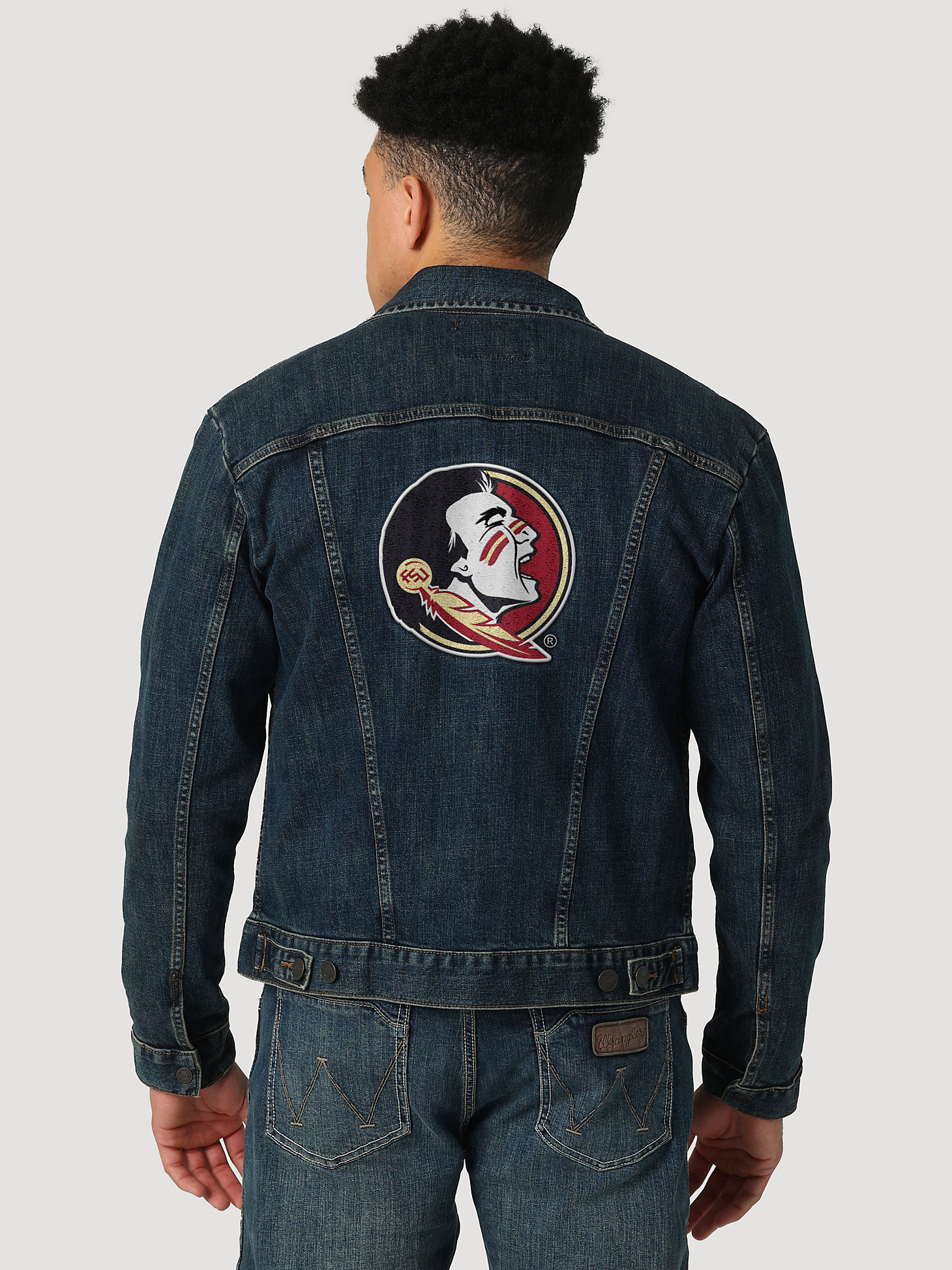 Men's Wrangler Retro Collegiate Embroidered Denim Jacket in Florida State alternative view 1