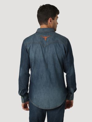 Wrangler denim pearl snap on sale shirts