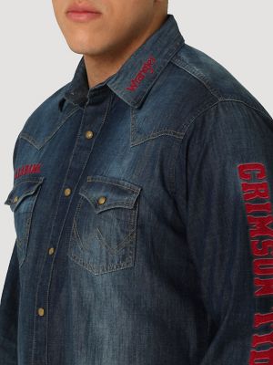 Wrangler pearl snap denim on sale shirt