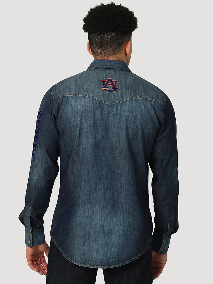 Men's Wrangler Collegiate Denim Western Snap Shirt in Auburn University alternative view 2