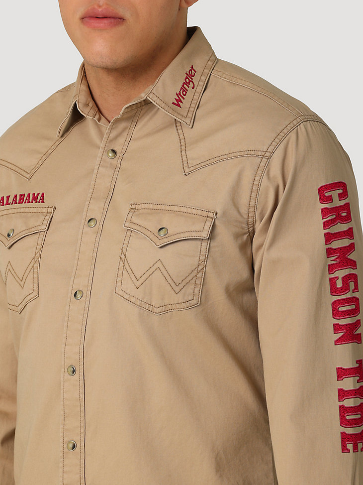 Wrangler Collegiate Embroidered Twill Western Snap Shirt in University of Alabama alternative view 2