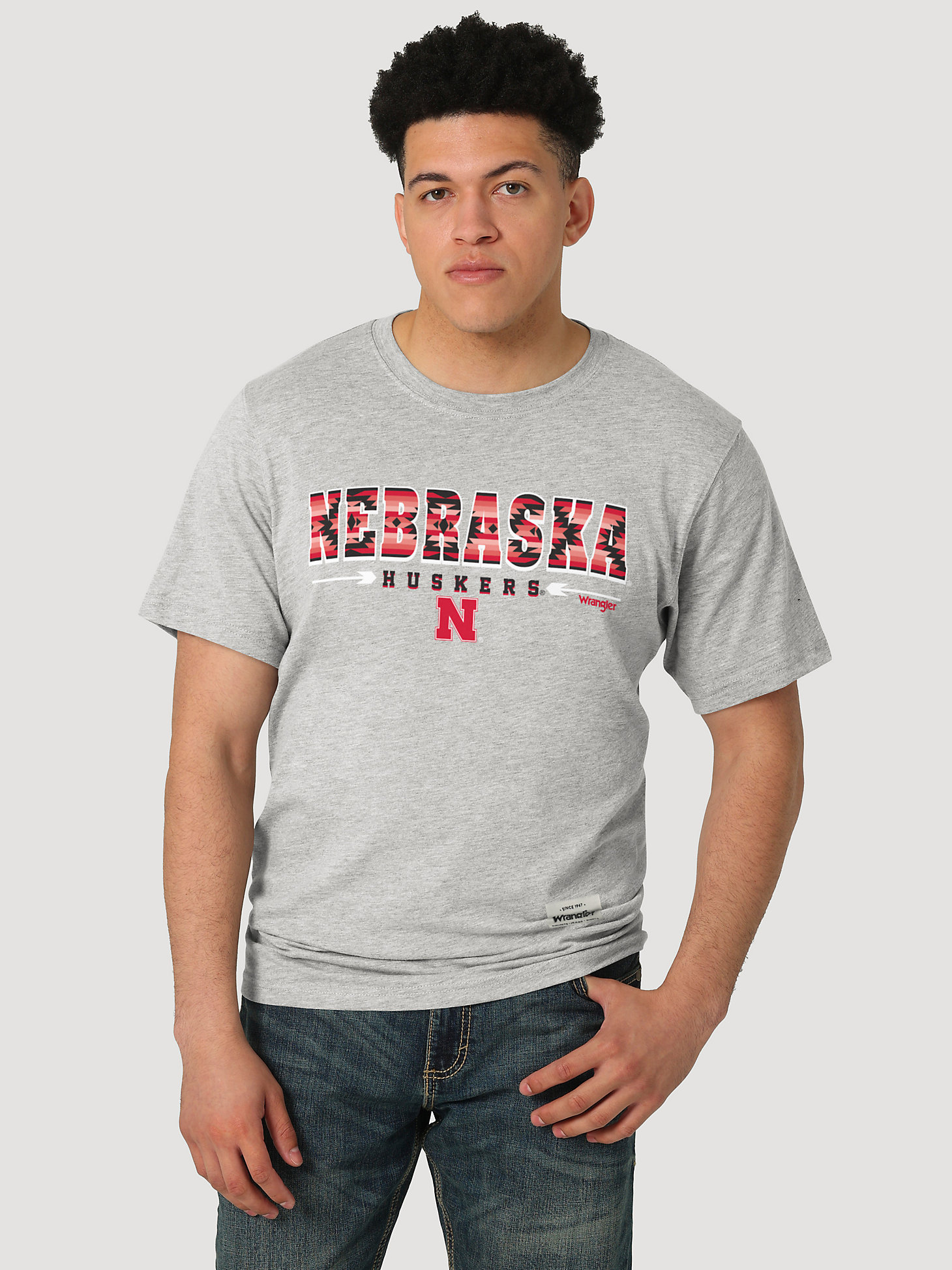 Wrangler Collegiate Sunset Printed Short Sleeve T-Shirt in University of Nebraska main view