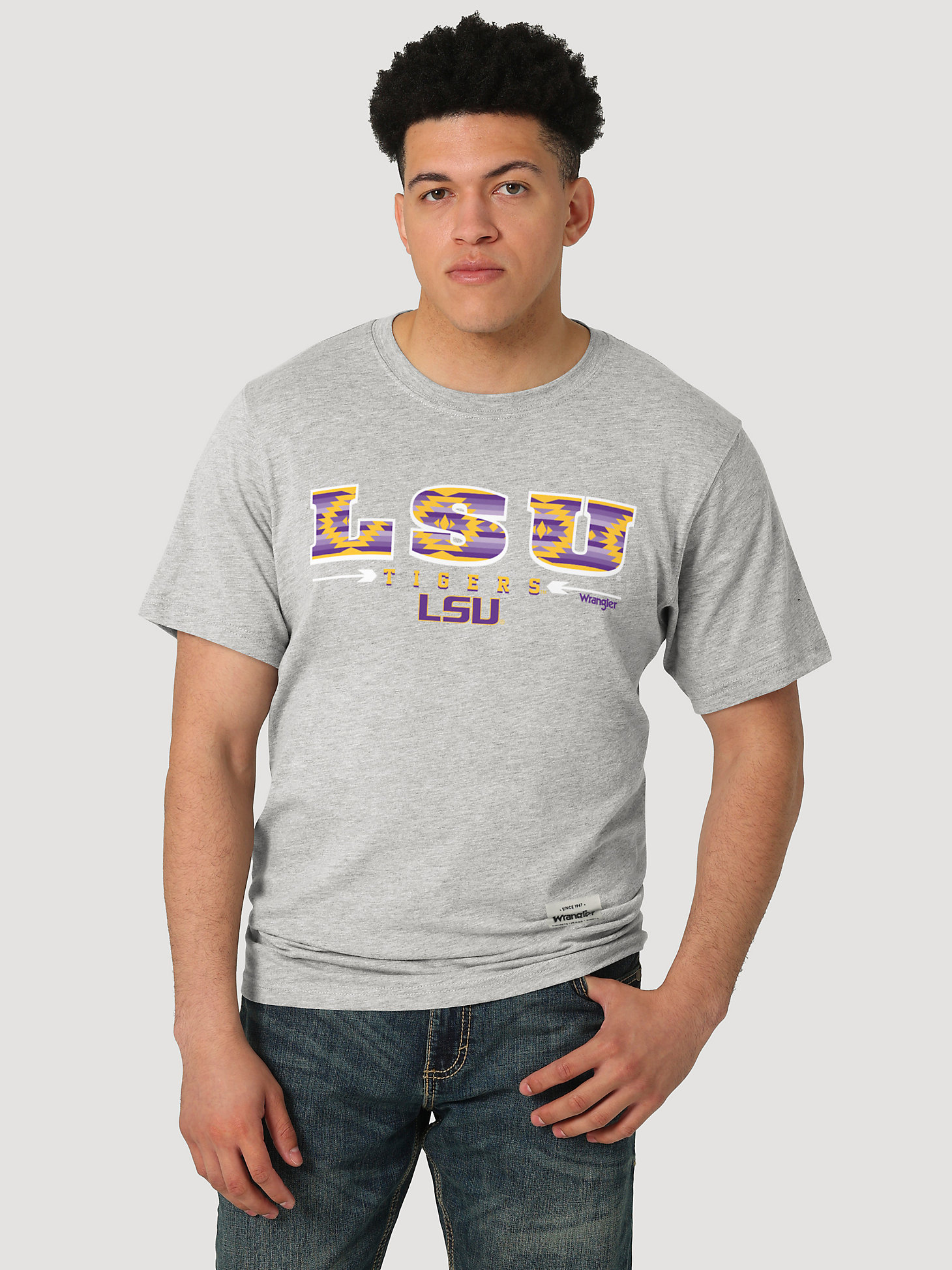 Wrangler Collegiate Sunset Printed Short Sleeve T-Shirt in Louisiana State University main view