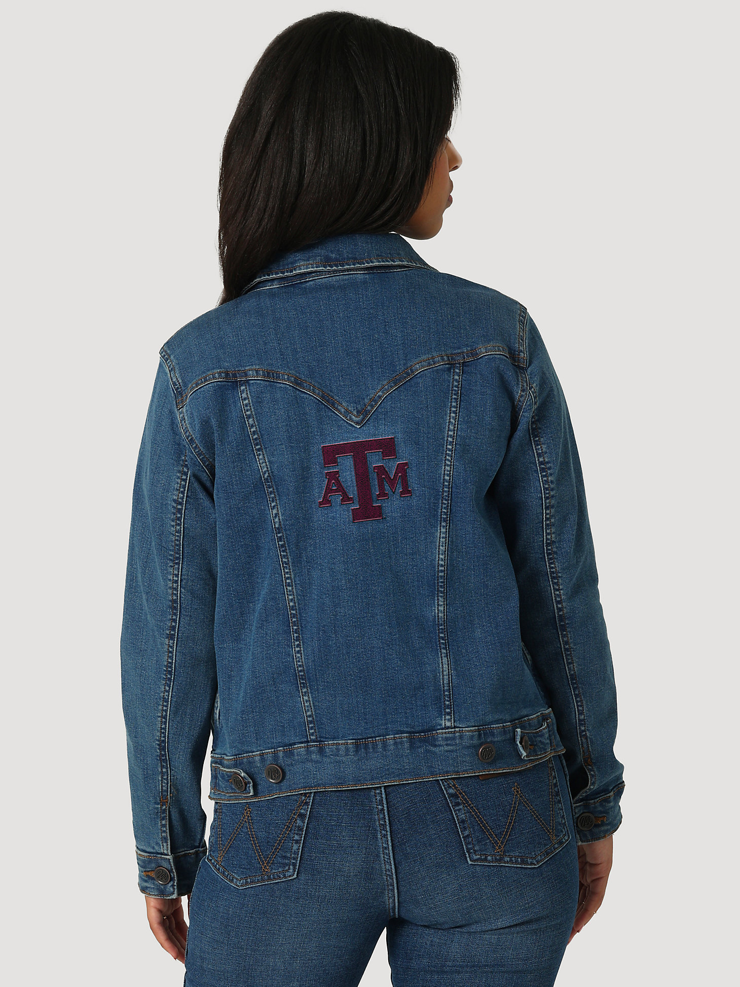Women's Wrangler Collegiate Embroidered Classic Fit Denim Jacket in Texas A&M alternative view 1