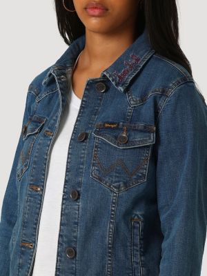 Women's Wrangler Collegiate Embroidered Classic Fit Denim Jacket