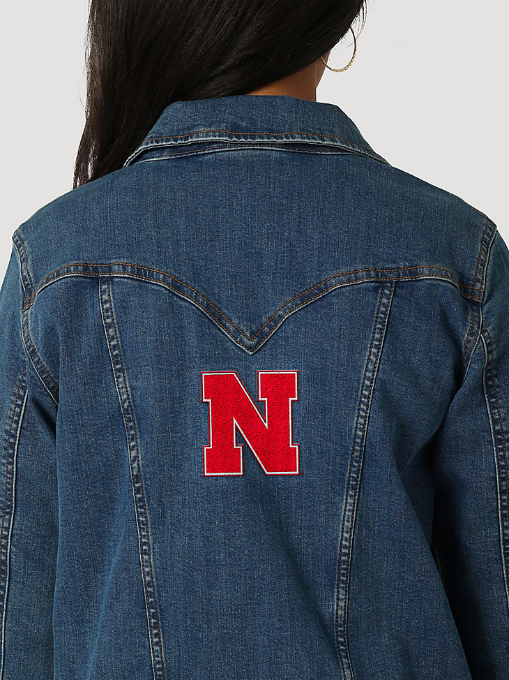 Women's Wrangler Collegiate Embroidered Classic Fit Denim Jacket in University of Nebraska alternative view 3
