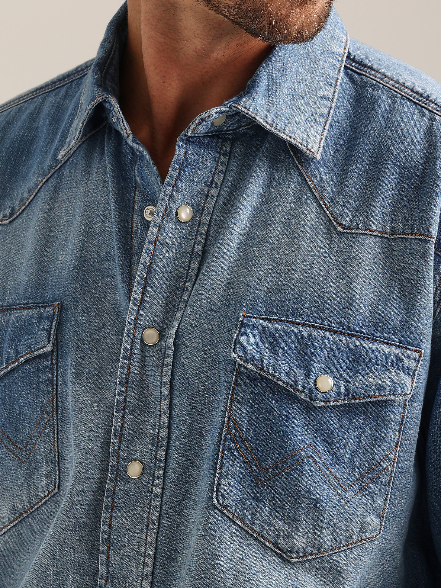 GANT x Wrangler Men's Denim Western Shirt in Mid Blue Vintage alternative view 4