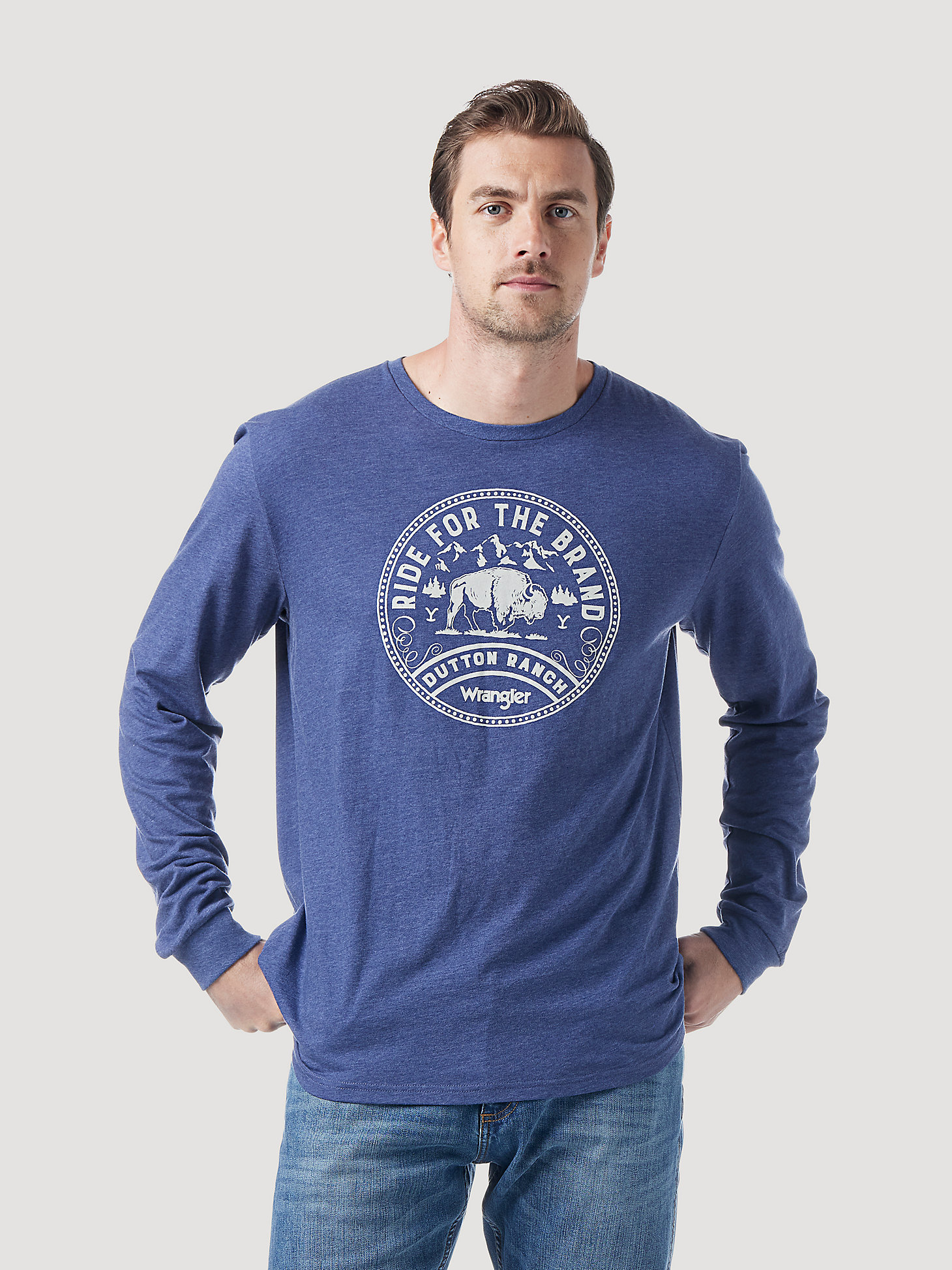 Wrangler x Yellowstone Ride for the Brand Long Sleeve T-Shirt in Denim Heather alternative view 1