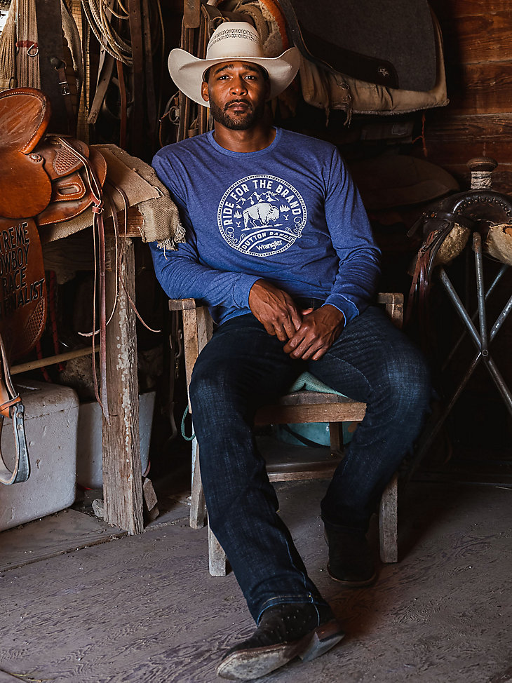 Wrangler x Yellowstone Ride for the Brand Long Sleeve T-Shirt in Denim Heather main view