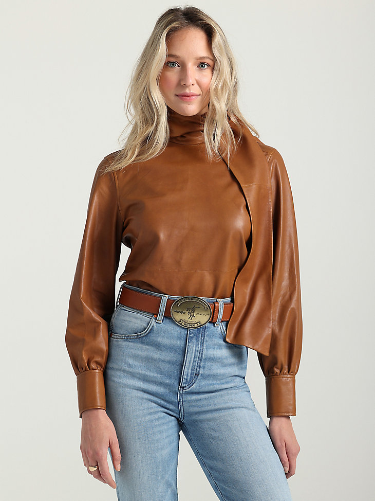 GANT x Wrangler Women's Leather Bow Shirt in Cognac alternative view 5