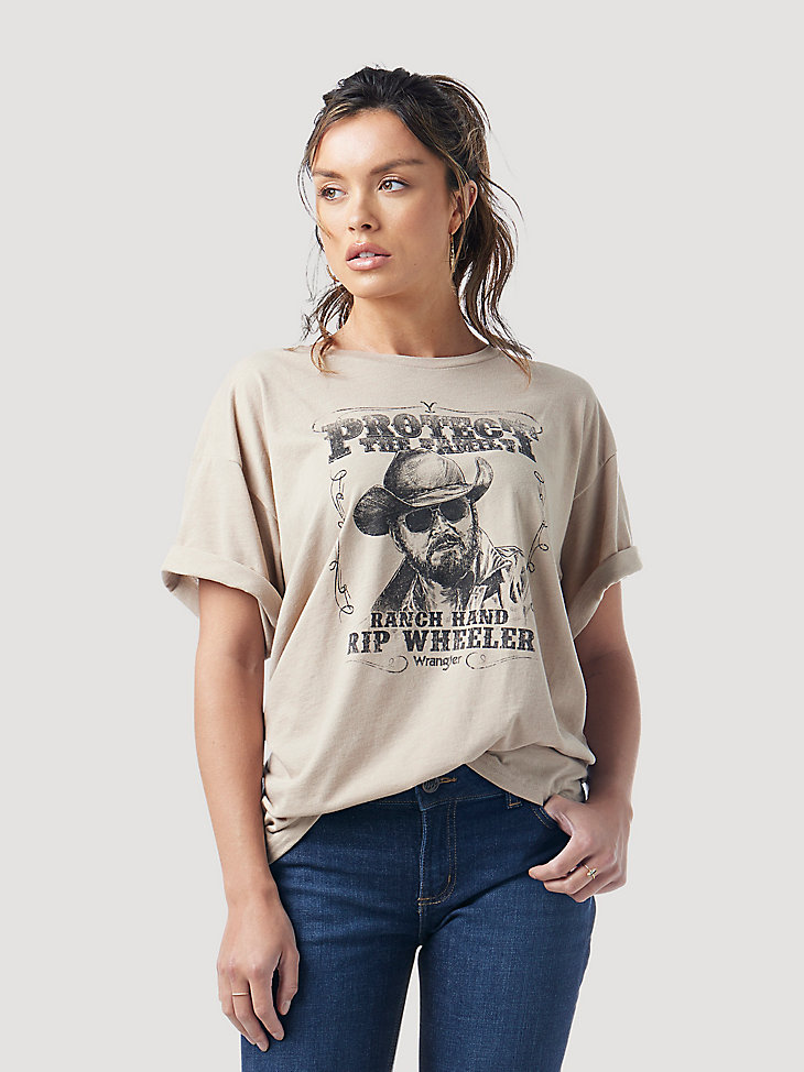 Wrangler x Yellowstone Women's Protect the Family Oversized Short Sleeve Tee in Trenchcoat alternative view