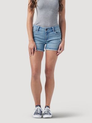 mid rise denim shorts