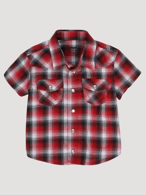 Boy's Button-Front Short-Sleeve Plaque Shirt