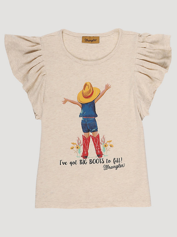 Girl's Boots to Fill Ruffle Sleeve Top in Oatmeal Heather