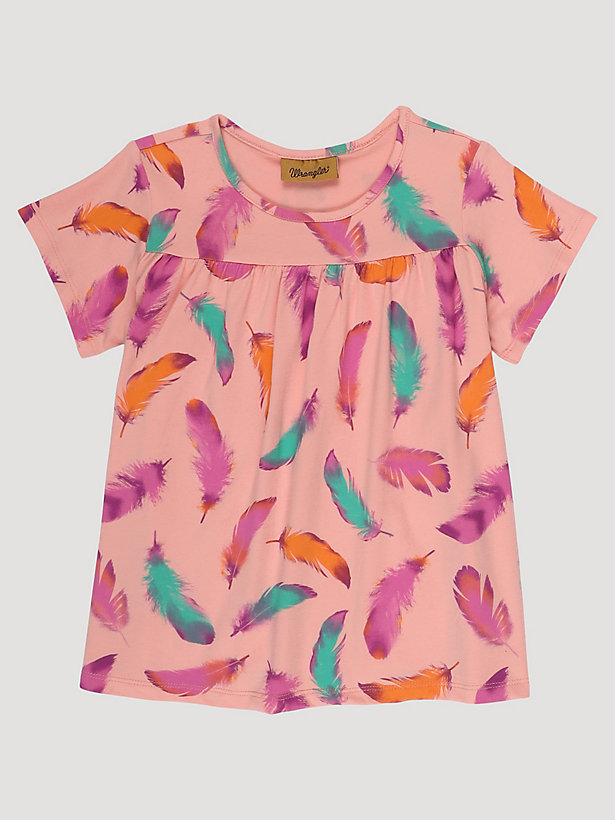 Girl's Western Feather Print Top