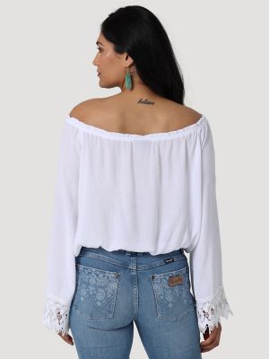 White off the shoulder hotsell top with bell sleeves