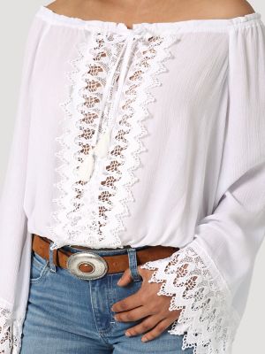 Embroidered Tie-Neck Boho Blouse, Women's Shirts & Blouses