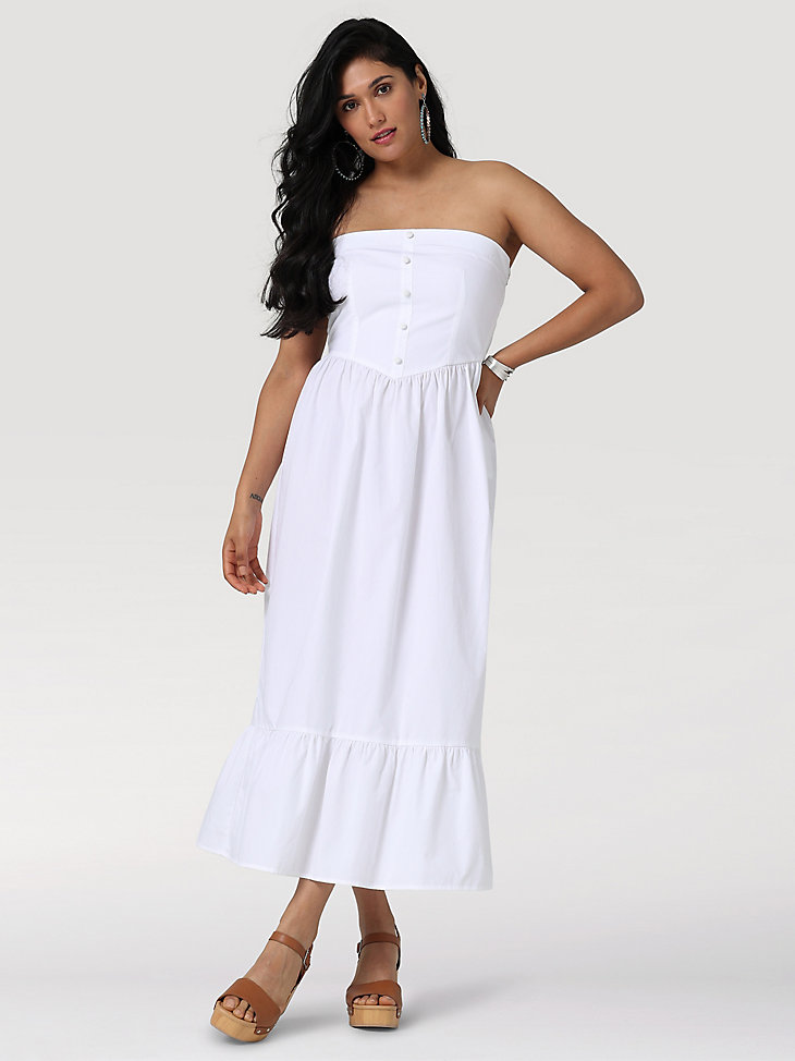 Women's Wrangler Retro Americana Strapless Corset Dress in Bright White main view