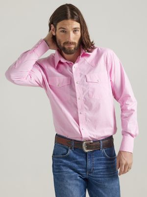 Men\'s Wrangler Snap Shirt Bucking Cancer Western