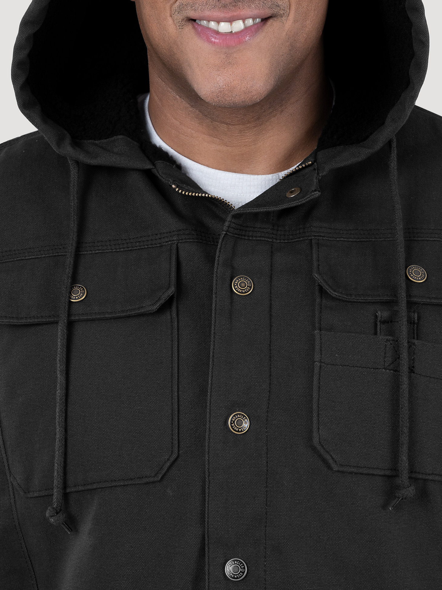 Wrangler® Workwear Sherpa Lined Shirt Jacket in Black alternative view 4