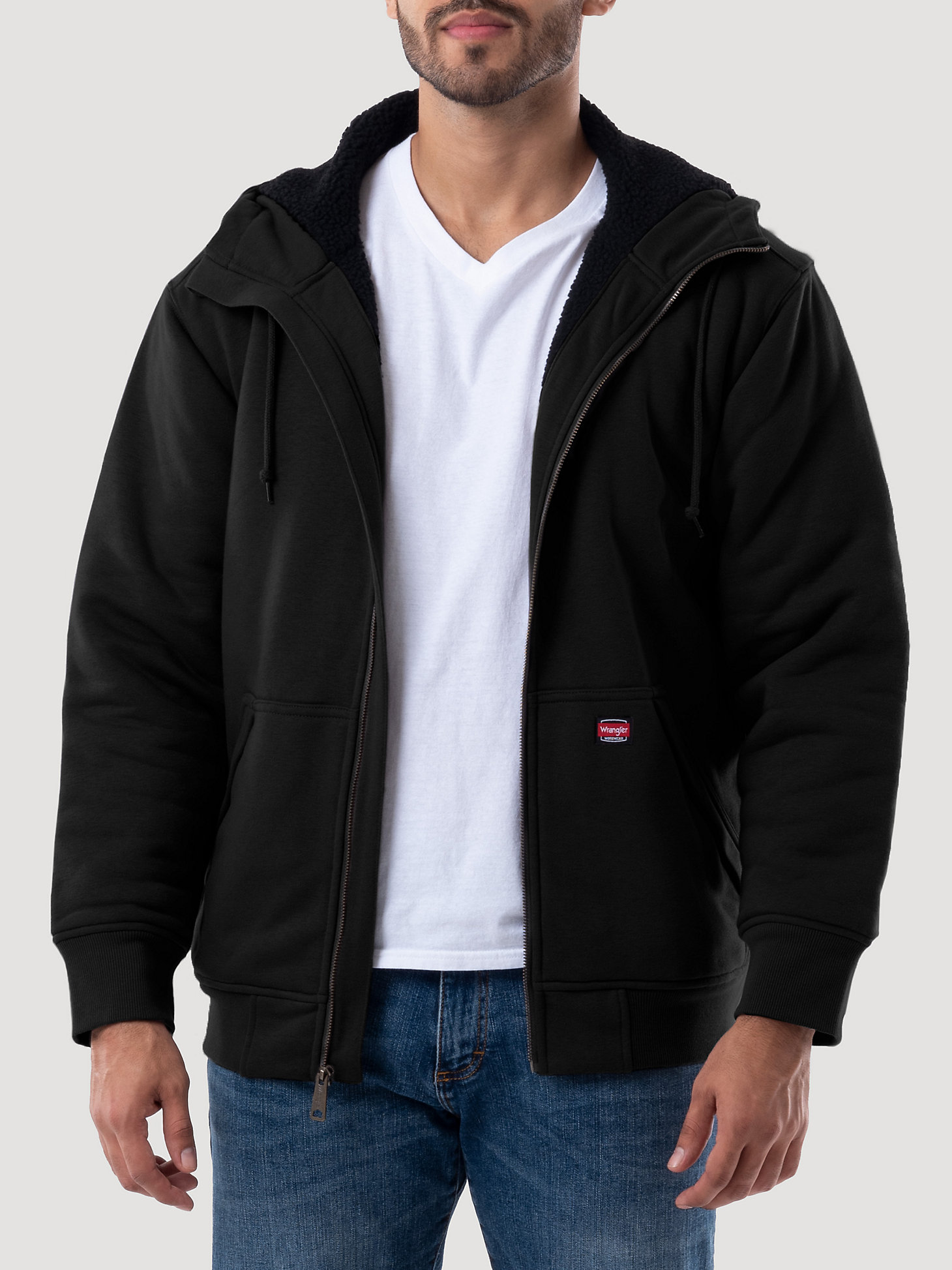 Wrangler® Workwear Sherpa Lined Hooded Sweatshirt in Black alternative view 1